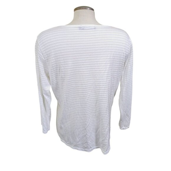 Cut Loose Top T Shirt Womens Size XL Ivory Sheer Stripe V Neck Cotton USA Made - Picture 4 of 6